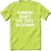 Gamers don't die T-shirt | Gaming kleding | Grappig game verjaardag cadeau shirt Heren – Dames – Unisex | - Groen - 3XL