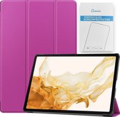 Case2go - Tablet hoes & Screenprotector geschikt voor Samsung Galaxy Tab S8 Plus - 12.4 Inch - Auto Wake/Sleep functie - Paars