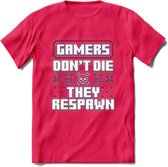 Gamers don't die pixel T-shirt | Gaming kleding | Grappig game verjaardag cadeau shirt Heren – Dames – Unisex | - Roze - XXL