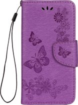 Mobigear Telefoonhoesje geschikt voor Apple iPhone X Hoesje | Mobigear Butterfly Bookcase Portemonnee | Pasjeshouder voor 2 Pasjes | Telefoonhoesje voor Pinpas / OV Kaart / Rijbewijs - Paars