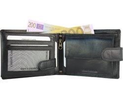 Heren portemonnee leer zwart - Drukknop - Luxe doosje - Cadeau mannen - Muntvak - Leren portemonnee heren - Vaderdag