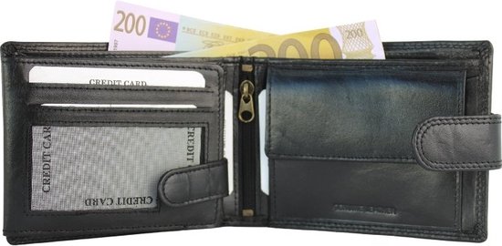 Portefeuille de luxe homme - Porte-monnaie en cuir noir et logo