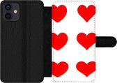 Bookcase Geschikt voor iPhone 12 telefoonhoesje - Een illustratie met negen rode hartjes - Met vakjes - Wallet case met magneetsluiting