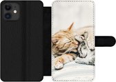 Bookcase Geschikt voor iPhone 12 Pro Max telefoonhoesje - Katten - Bank - Woonkamer - Met vakjes - Wallet case met magneetsluiting