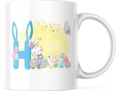 Paas Mok konijnen oren pasen H blauw | Paas cadeau | Pasen | Paasdecoratie | Pasen Decoratie | Grappige Cadeaus | Koffiemok | Koffiebeker | Theemok | Theebeker