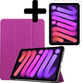 iPad Mini 6 Hoes Book Case Met Screenprotector - iPad Mini 6 Hoesje Cover Case - Paars