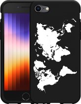 iPhone SE 2022 Hoesje Zwart World Map - Designed by Cazy