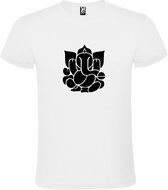 Wit  T shirt met  print van de "heilige Olifant Ganesha " print Zwart size XXL