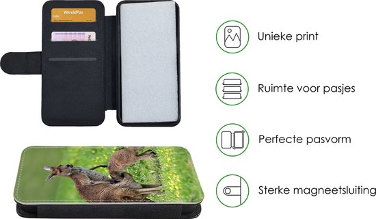 Bookcase pour iPhone 11 Pro Bookcase - Kangourou - Fleurs - Jeune - Avec poches - Étui portefeuille avec fermeture magnétique