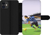 Bookcase Geschikt voor iPhone 11 telefoonhoesje - Een illustratie van spelers die voetballen in een stadion - Jongetje - Meisjes - Kinderen - Met vakjes - Wallet case met magneetsluiting
