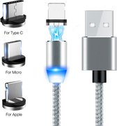 USB Kabel 3 in 1 Met Magneet - Oplaadkabel iPhone/Samsung en meer - Micro USB/USB C/Apple Lightning - 2 Meter