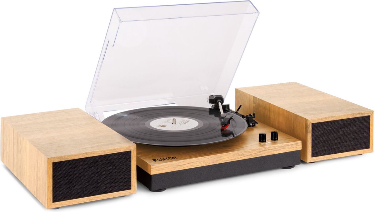 Retro Platenspeler met Bluetooth en Speakers - Fenton RP165L - Incl. Naald - Lichtbruin Hout