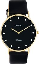 OOZOO Vintage series - Gouden horloge met zwarte leren band - C20248 - Ø40