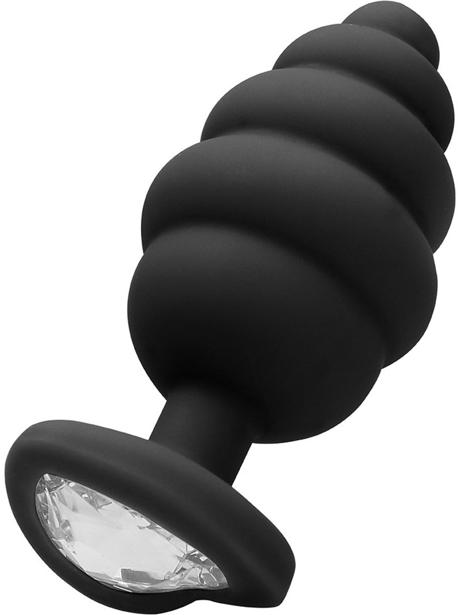 Goedkoopste Extra Large Ribbed Diamond Heart Plug - Black