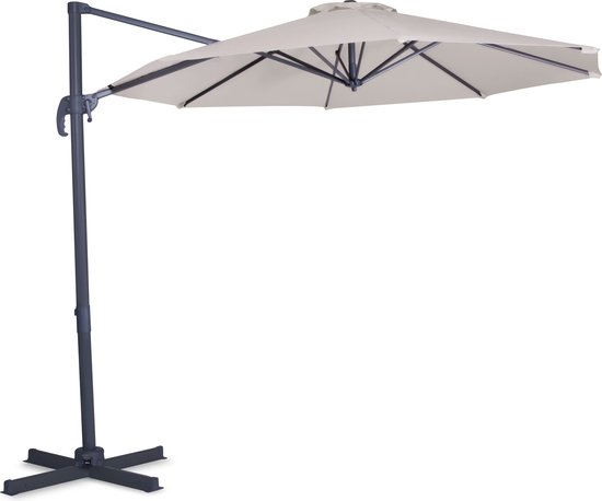 VONROC Premium Zweefparasol Bardolino Ø300cm – Incl. kruisvoet & beschermhoes – Ronde parasol – 360 ° Draaibaar - Kantelbaar – UV werend doek – Beige
