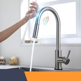 BrightWise® Smart Touch Keukenkraan Met 2 Straalstanden – Kraan – Wastafelkraan – Keukenkraan Zwart – Handdouche – Keukenkraan Met Uittrekbare Uitloop – Mengkraan – Zilver