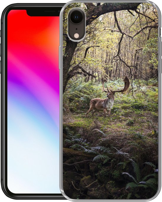 Coque de téléphone compatible avec iPhone XR - Animal de la forêt - Cerf - Soleil - Coque en Siliconen