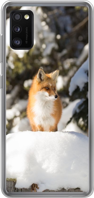 Telefoonhoesje Geschikt voor Samsung Galaxy A41 hoesje - Vos - Sneeuw - Boom - Siliconen Telefoonhoesje