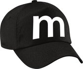 Letter M pet / cap zwart voor dames en heren - baseball cap - M en M carnaval / feest petten