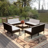 9-delige Loungeset met kussens poly rattan zwart