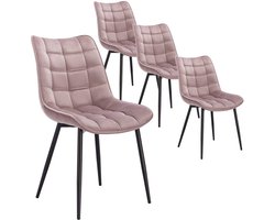 Set Van 4 Keuken Stoelen Met Rug In Fluweel Metaal Poten Elif Roze