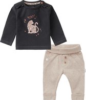 Noppies - Kledingset - 2delig - Broek bruin - Shirt grijs met print - Maat 80