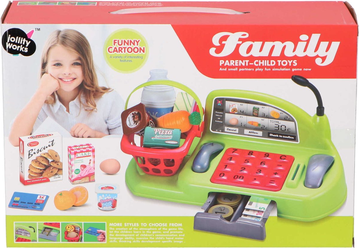 JollyLife – speelgoed kassa met Scanner – Boodschappen – Muntjes – Briefgeld