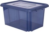 Boîte de rangement/boîte de rangement en plastique bleu foncé transparent L58 x l44 x H31 cm empilable - Boîtes de rangement/boîtes de rangement/bacs avec couvercle