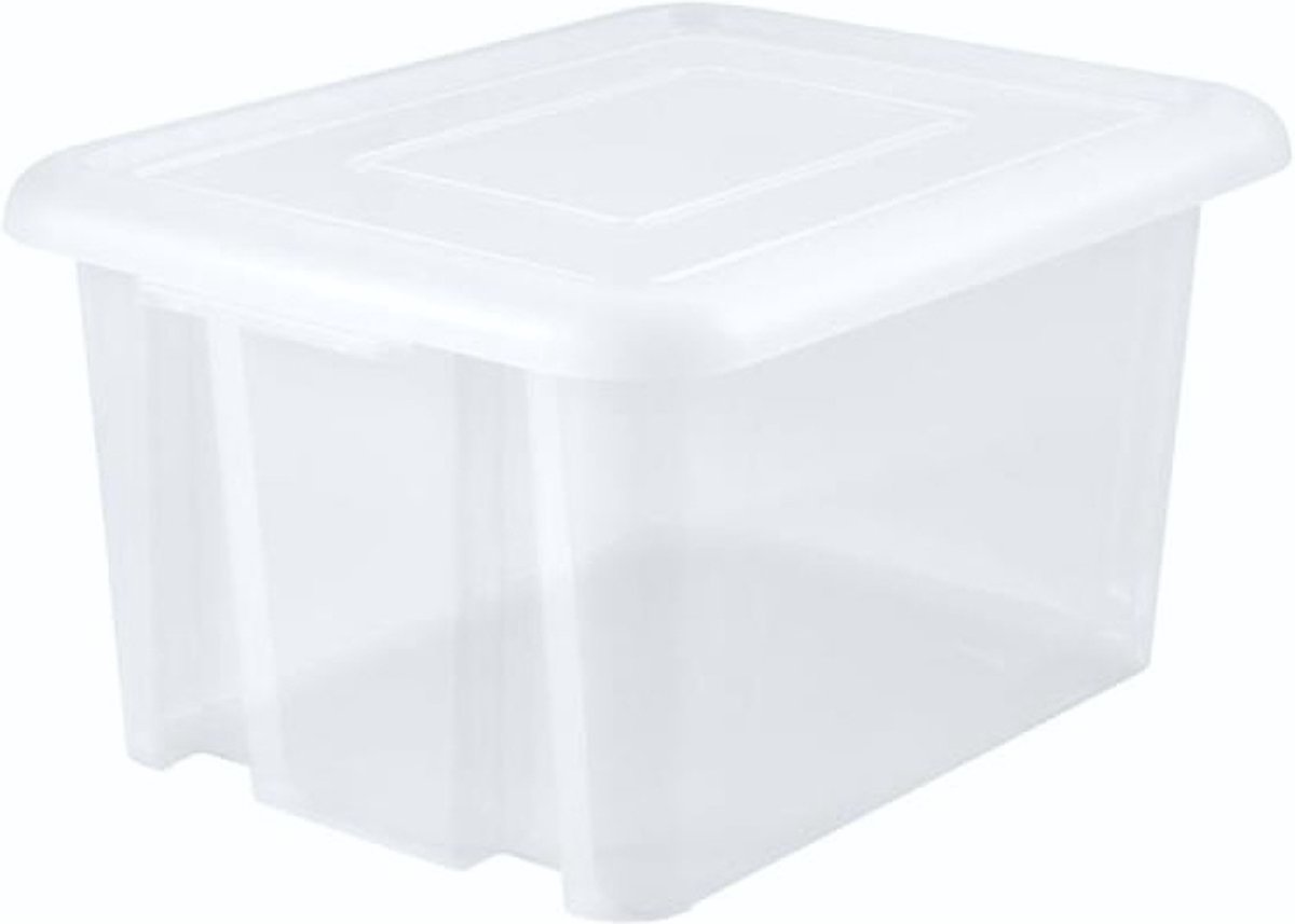 Kunststof opbergbox/opbergdoos wit transparant L58 x B44 x H31 cm stapelbaar - Voorraad/opberg boxen/bakken met deksel