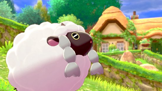 Wit, pluizig Pokémon dat lijkt op een schaap met een bruin gezicht.
