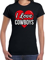 I love Cowboys verkleed t-shirt zwart - dames - Western/ Wilde westen thema verkleed outfit / kleding M