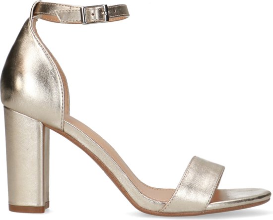 Manfield - Dames - Goudkleurige leren sandalen met hak - Maat 42 | bol.com