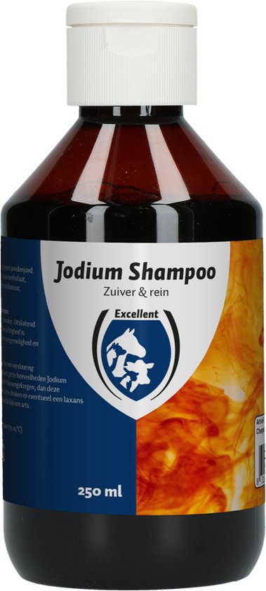 Excellent Jodium Shampoo - Voor het zuiveren en reinigen van de behaarde vacht en onderliggende huiddelen - Geschikt voor dieren - 250 ml