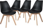 Stoel - Eetkamerstoelen - Lounge Chair - 4 stuks - Kunststof - Met Houten Poten - Zwart