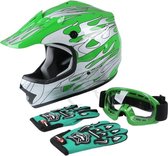 Kinder Crosshelm Motorcross Groen Set - Maat XL (55-56 cm)