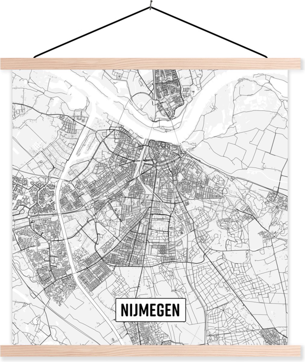 Posterhanger incl. Poster 60x60 cm - Schoolplaat - Stadskaart Nijmegen - Textielposter - Blanke latten op Prijzenvolger.com