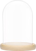 Belle Vous Grote Glazen Stolp Bel Fles met Natuurlijk Houten Basis – 20cm – Helder Decoratieve Tafeltop Display Case met Tray voor Fee Lichtjes, Kopstukken en Antiek