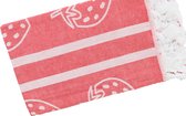 Hamamdoek - Hamam 2 zijde glad - 90x180 cm - Aardbei - 100% katoen - rood | wit