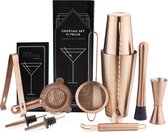 Navaris 11-delige roestvrij stalen cocktailset - Luxe cocktail shaker set - Met shaker, barmaatje, strainer, ijstang en meer - Roségoudkleurig