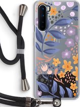 Case Company® - OnePlus Nord hoesje met Koord - Flowers with blue leaves - Telefoonhoesje met Zwart Koord - Bescherming aan alle Kanten en Over de Schermrand