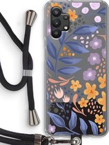 Case Company® - Samsung Galaxy A32 5G hoesje met Koord - Flowers with blue leaves - Telefoonhoesje met Zwart Koord - Bescherming aan alle Kanten en Over de Schermrand