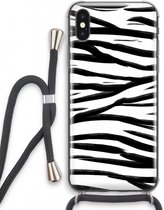 Case Company® - iPhone XS hoesje met Koord - Zebra pattern - Telefoonhoesje met Zwart Koord - Extra Bescherming aan alle Kanten en Over de Schermrand