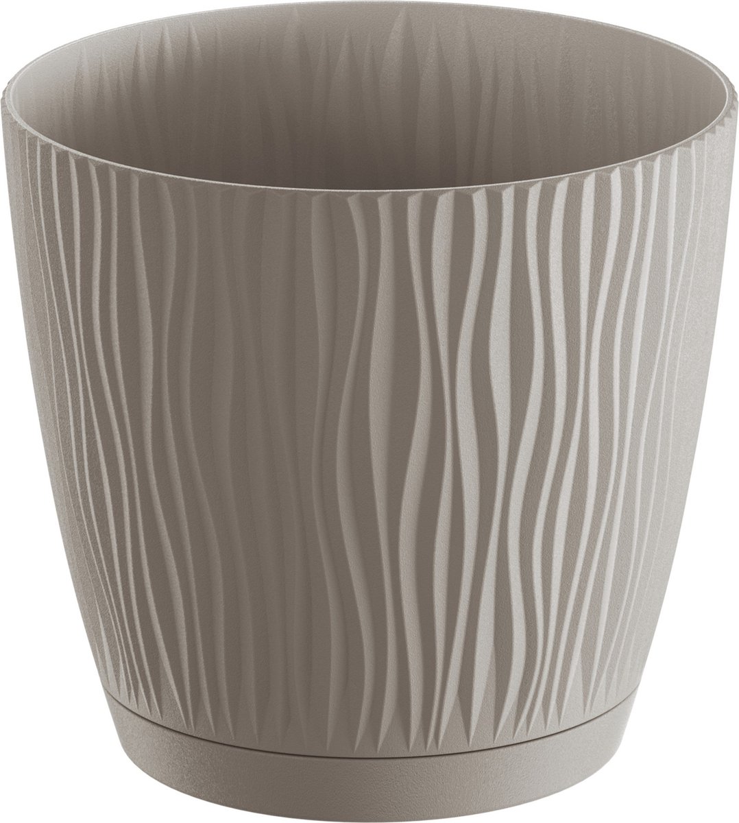Prosperplast Plantenpot Waves - kunststof - taupe - D13xH12cm - binnen/buiten - bloempot met opvangschaal