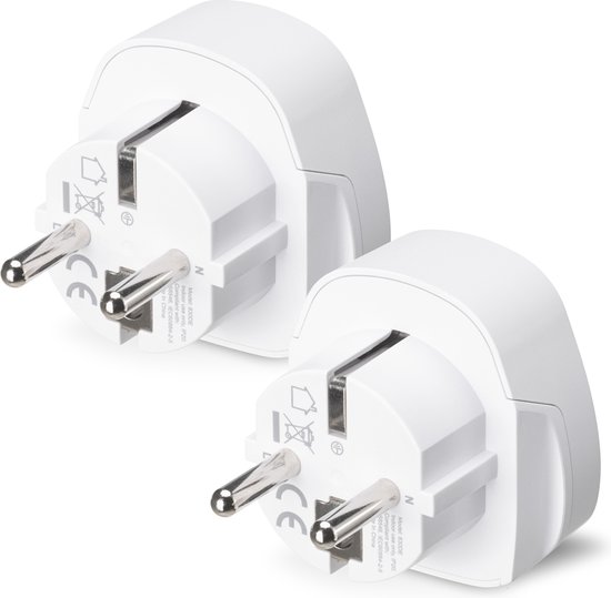 kwmobile travel plug UK to EU - Convient aux prises de type C, E et F - Set de 2 pièces - Adaptateurs de voyage - Wit