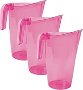 3x stuks waterkan/sapkan transparant/roze met een inhoud van 1.75 liter kunststof met handvat en schenktuit