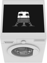 Wasmachine beschermer mat - Kinderillustratie machine uit de ruimtevaart op donkere achtergrond - zwart wit - Breedte 55 cm x hoogte 45 cm