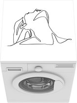 Wasmachine beschermer mat - Abstracte line art van een vrouw met haar hoofd naar achteren vierkant - Breedte 60 cm x hoogte 60 cm