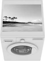 Wasmachine beschermer mat - Palmbomen op het tropische strand - zwart wit - Breedte 55 cm x hoogte 45 cm