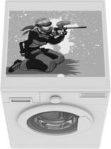 Wasmachine beschermer mat - Paintball speler in een illustratie - zwart wit - Breedte 55 cm x hoogte 45 cm