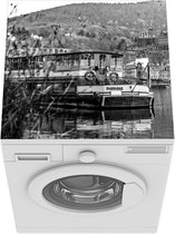 Wasmachine beschermer mat - Schip vaart langs de stad Heidelberg - zwart wit - Breedte 60 cm x hoogte 60 cm